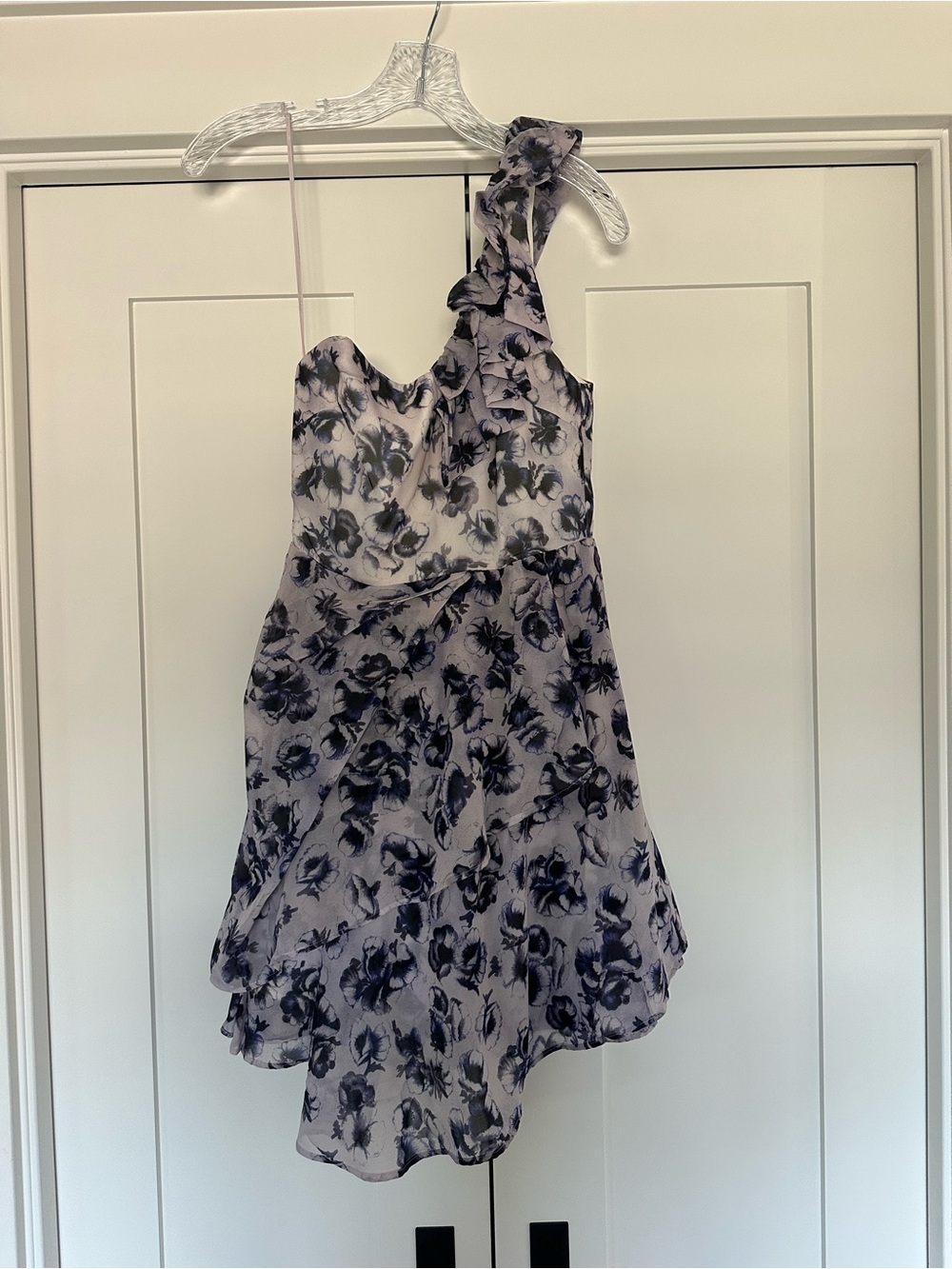 Topshop One-Shoulder Floral Dress in Light Lavender